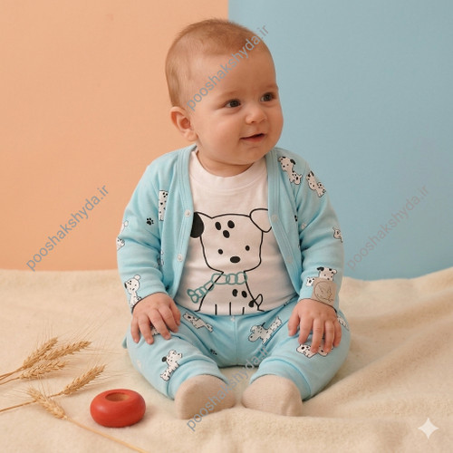 سه تیکه نوزادی بادی و شلوار نوزادی سایز۱ تا۳ رنگ آبی