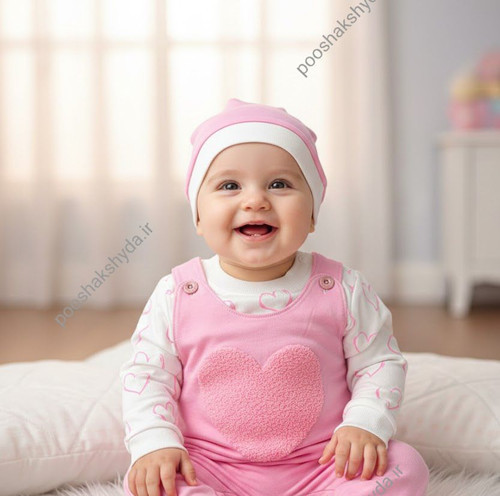 ست سه تیکه ساسبندی نوزاد و کلاه دخترانه سایز ۱ تا ۳