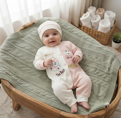سرهمی نوزادی گلدوزی شده سایز۱ و ۲ ( سیسمونی نوزاد شادی) رنگ گلبهی